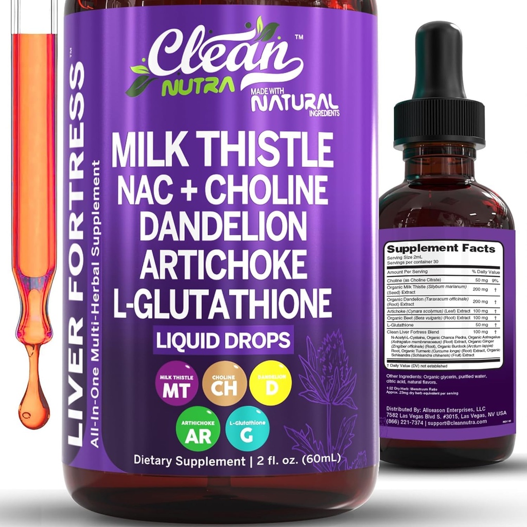 Clean Nutraceuticals 우유 이틀 NAC Liver Cleanse Detox & Repair Supplement Liver Support Liquid Drop with Dandelion Extract, Artichoke, Chanca Piedra, Choline, L-Glutathione, Burdock, Schisandra