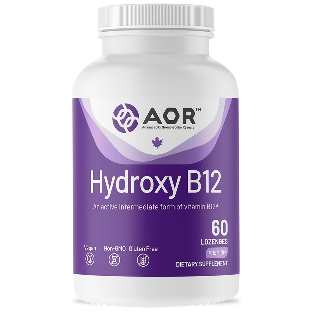 AOR, Hydroxy B12, 지원 심장 혈관 건강, Nerve 기능 및 해독, 규정식 보충교재, 채식주의자, 60 서빙 (60 lozenges)