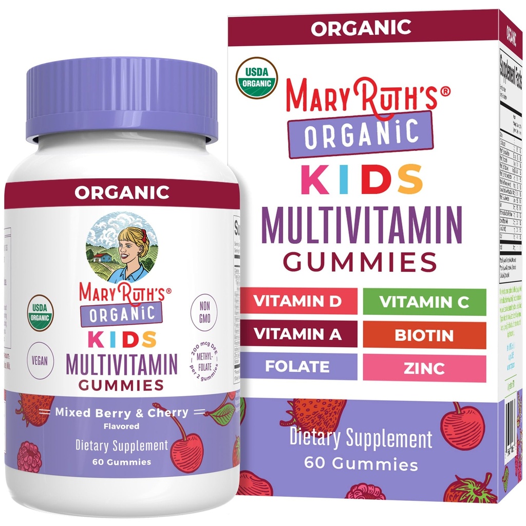 MaryRuth Organics Kids Vitamins | 멀티 | 1개월 공급 | 아이를 위한 다비타민 구미 4세|다비타민 | Vegan | 2구미 | 60개