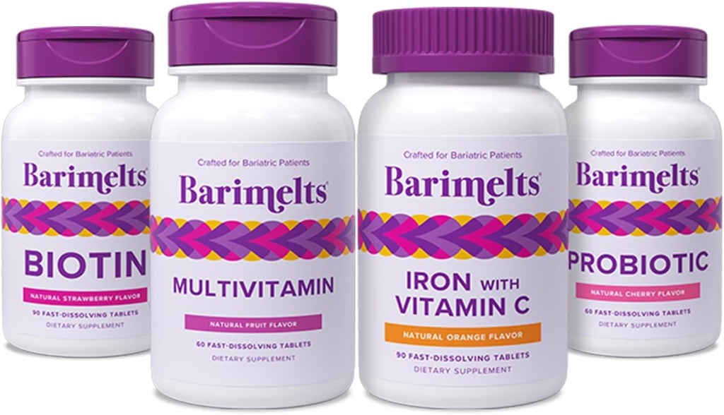 BariMelts 전체 포스트 - Bariatric 수술 번들 - Multivitamin, 비타민 C, Biotin 및 Probiotics와 철