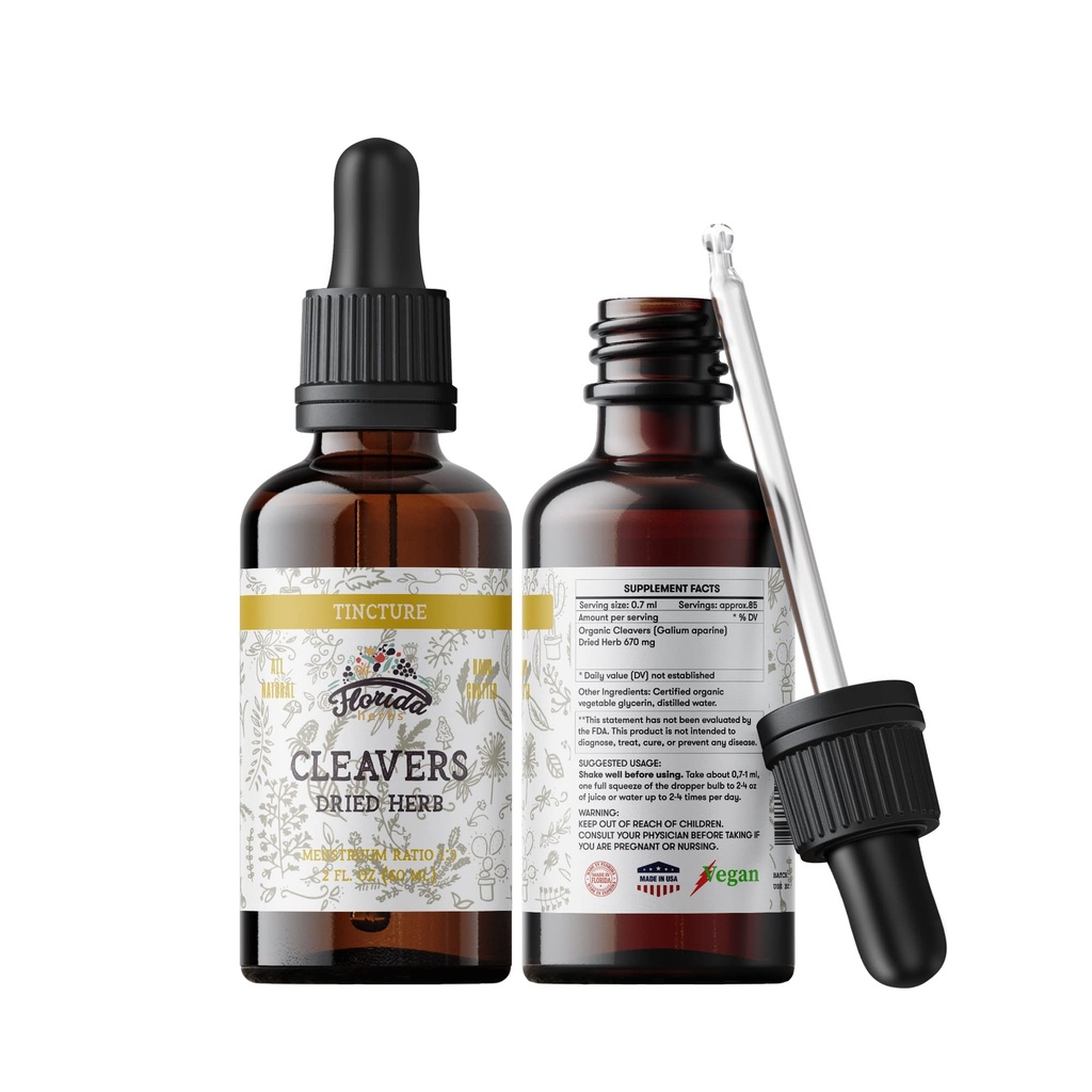 Cleavers Tincture, 유기 클레버 추출물, 클레버 드롭 (Galium aparine) 건조 허브