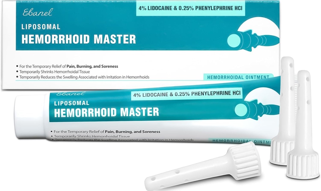 Ebanel 4% 리도카인 치질 처리 Phenylephrine, Hydrocortisone, 비타민 B6, D3, E, 산화 아연, 외부와 내부 치질 처리 화상 이발 진통 항문 크림을 가진 연고
