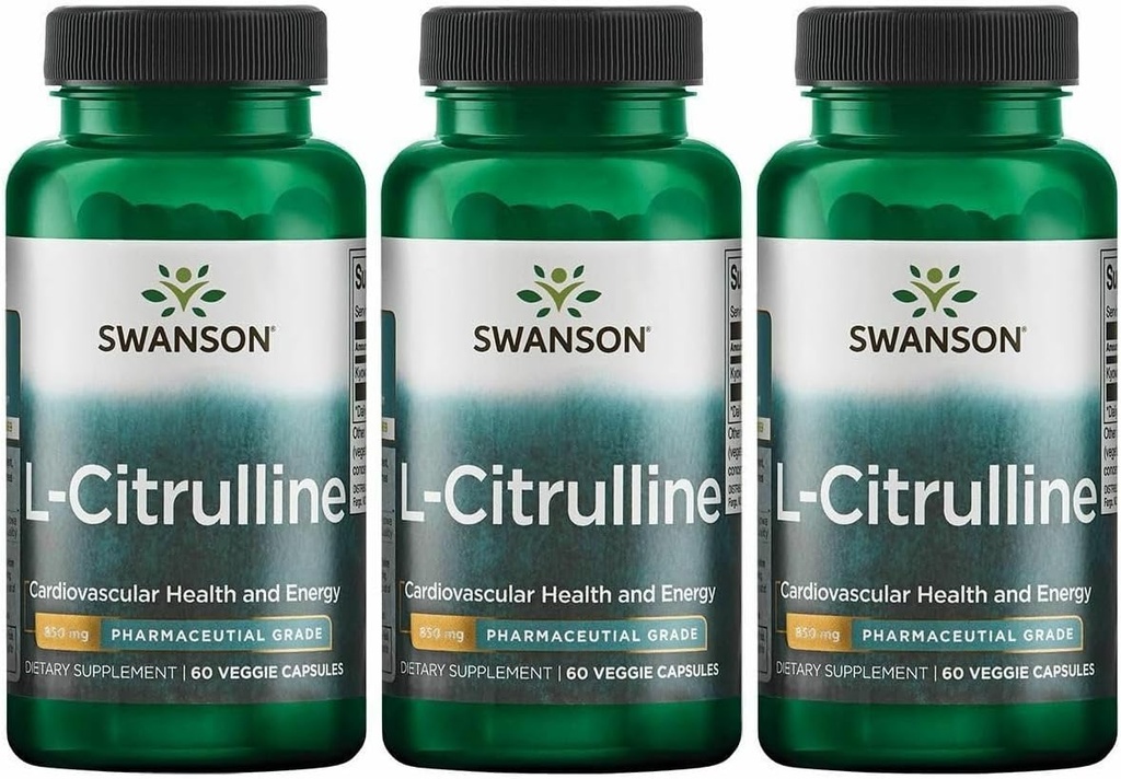 Swanson L-Citrulline - 심혈관 건강 및 에너지 지원을 촉진하는 천연 보충 - 순환을 증가시키는 도움 - (60의 캡슐, 850mg 각각) (3 팩)