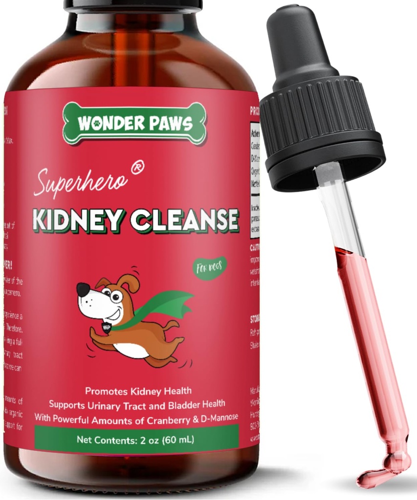 개를위한 원더 파우 프리미엄 키니 지원 - 개를위한 크랜베리 보충 - 개 UTI 치료 - Bladder, Detox, Urinary & Kidney 건강 지원 - 개 2 oz (60ml)에 대한 액체 키니 보충