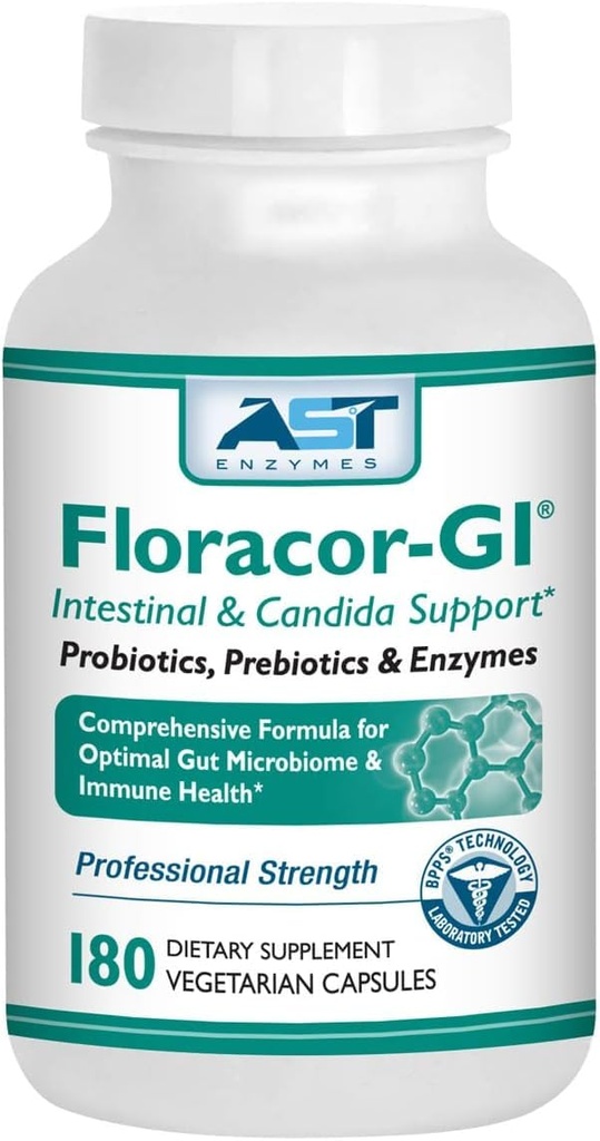Floracor-GI Candida Cleanse, Probiotic 및 효소 지원 공식 180 캡슐