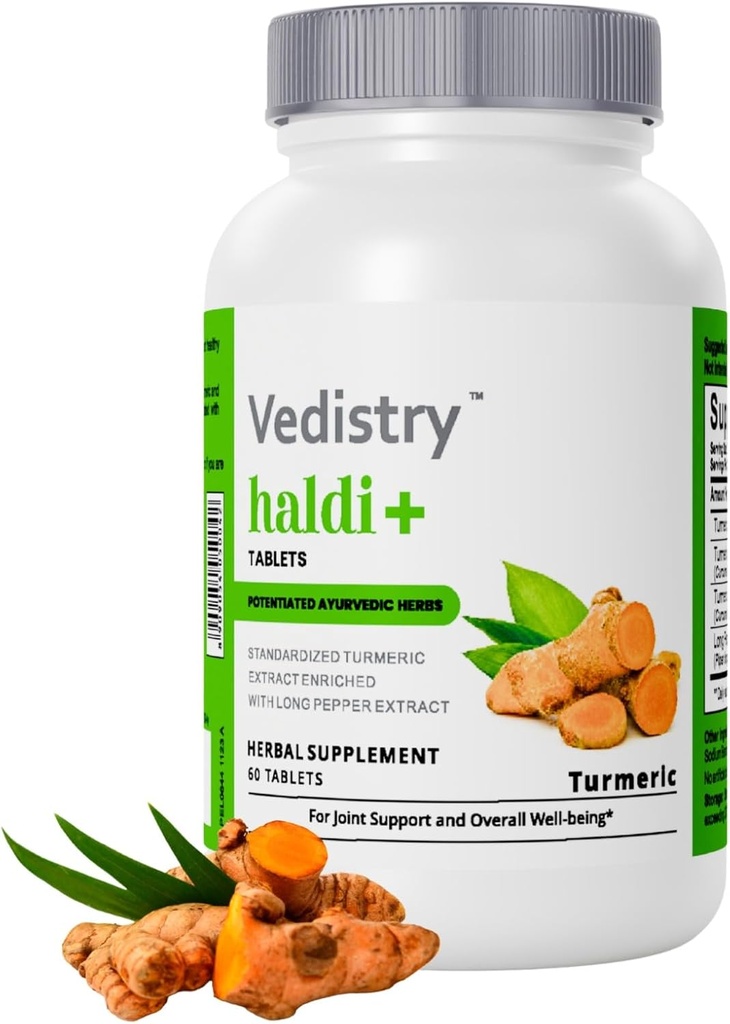 Haldi+ 850mg Turmeric Tablets with 95% Curcumin & Long Pepper | 60 정제 | 최대 흡수 | Vegan Herbal Supplement | 1 팩