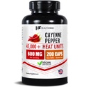 HealthFare Cayenne Pepper Capsules 600mg | 200 Vegan Pills | 45,000 Heat Units (HU) | 심혈관, 순환 및 소화 지원 | 고 효능 초본 추출물 | Non-GMO, 글루텐 프리 | 미국