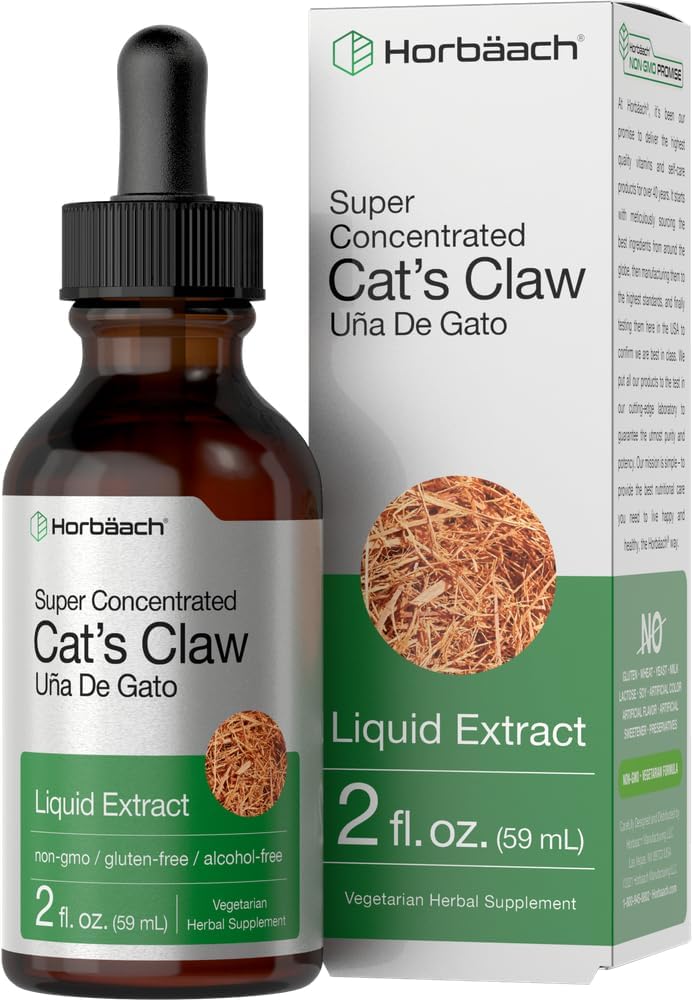Horbäach Cats Claw Herb Extract Tincture | 2 Fl Oz | 알코올 무료 | 채식주의, 비 GMO, 글루텐 무료 액체