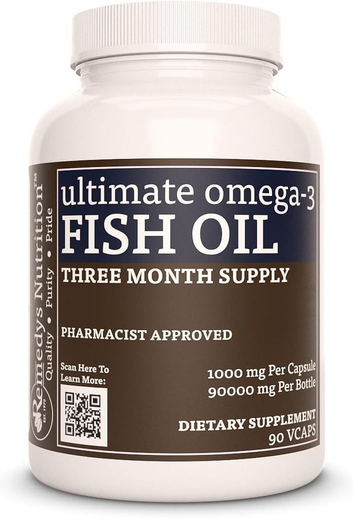 Remedy's Nutrition Ultimate Omega-3 Fish Oil | 1,000 mg, 90 Softgels Dietary Supplement | 3 개월 공급 | EPA, DHA, GLA, ALA, & LA 지방산