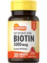 Sundance 빠른 용해 Biotin 5000mcg | 30 정제 | Essential B-Vitamin | 천연 베리 맛 | 채식주의, 비 GMO 및 글루텐 무료 보충