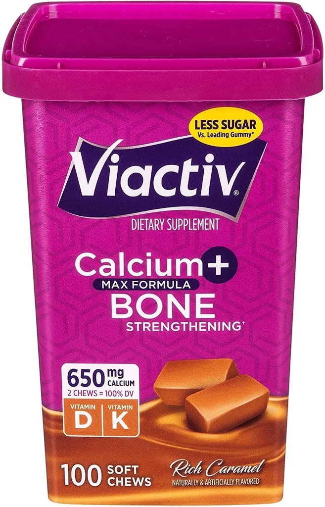 Viactiv 최대 공식 칼슘 + 비타민 D3 보충 뼈 건강을 위한, 부유한 Caramel, 100 연약한 Chews