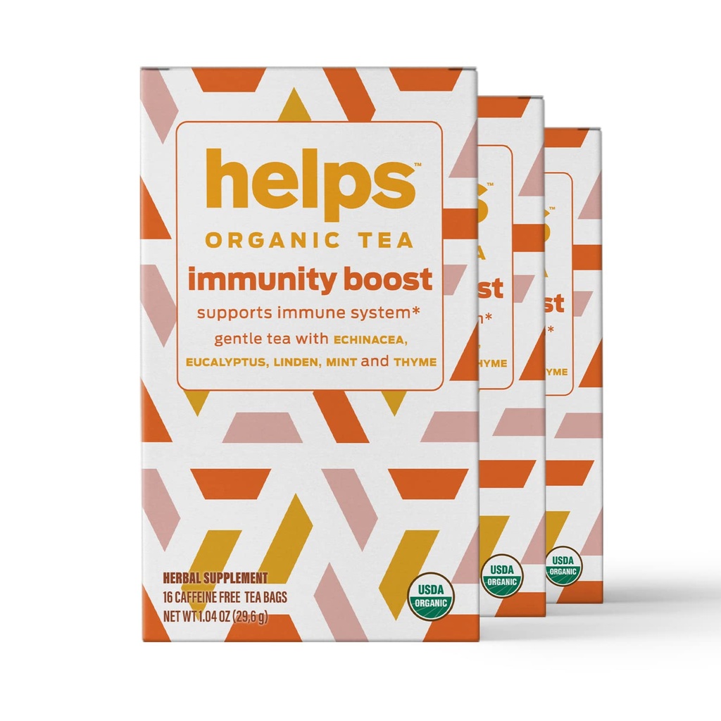 HELPS TEAS | 도움 면역 부스트 차 | Echinacea, Eucalyptus, Mint, Linden, Thyme 및 자연적인 꿀 풍미의 유기 초본 혼합. 호흡기 건강| 16 티백 - 팩 3|