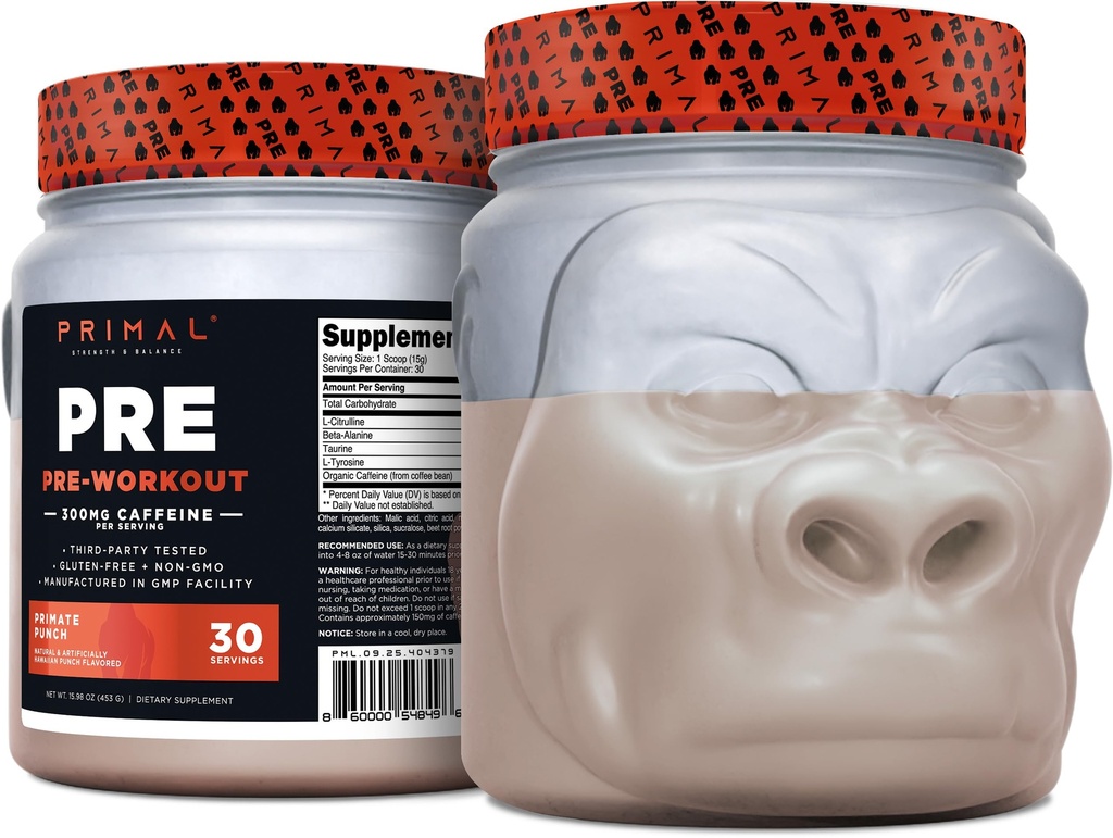 Primal Pre-Workout Primate Punch (30 서빙) - 글루텐 무료 및 비 GMO