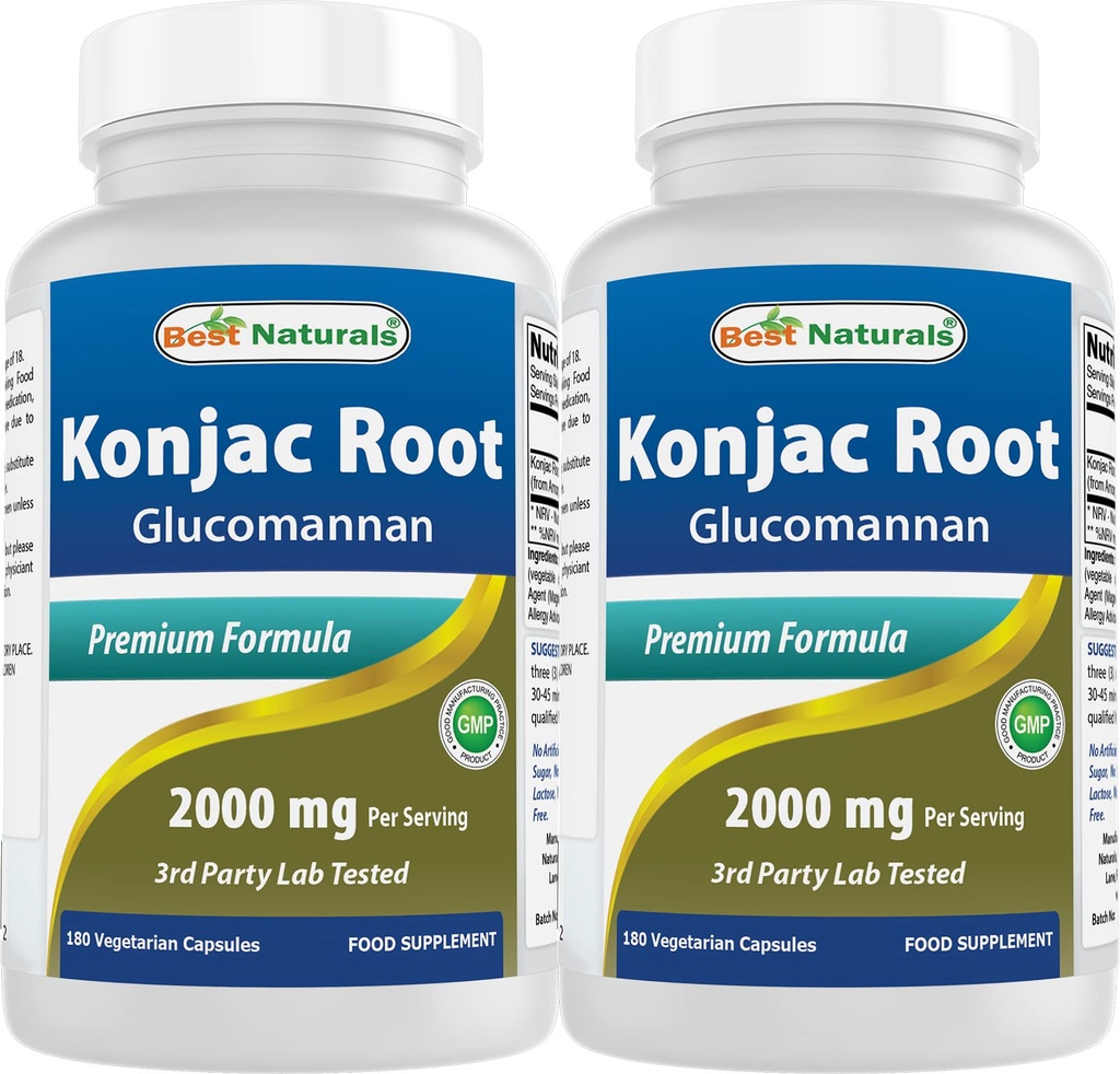 최고의 자연 2 팩 Konjac Glucomannan 뿌리 2000 mg 서빙 - 180 채식 캡슐