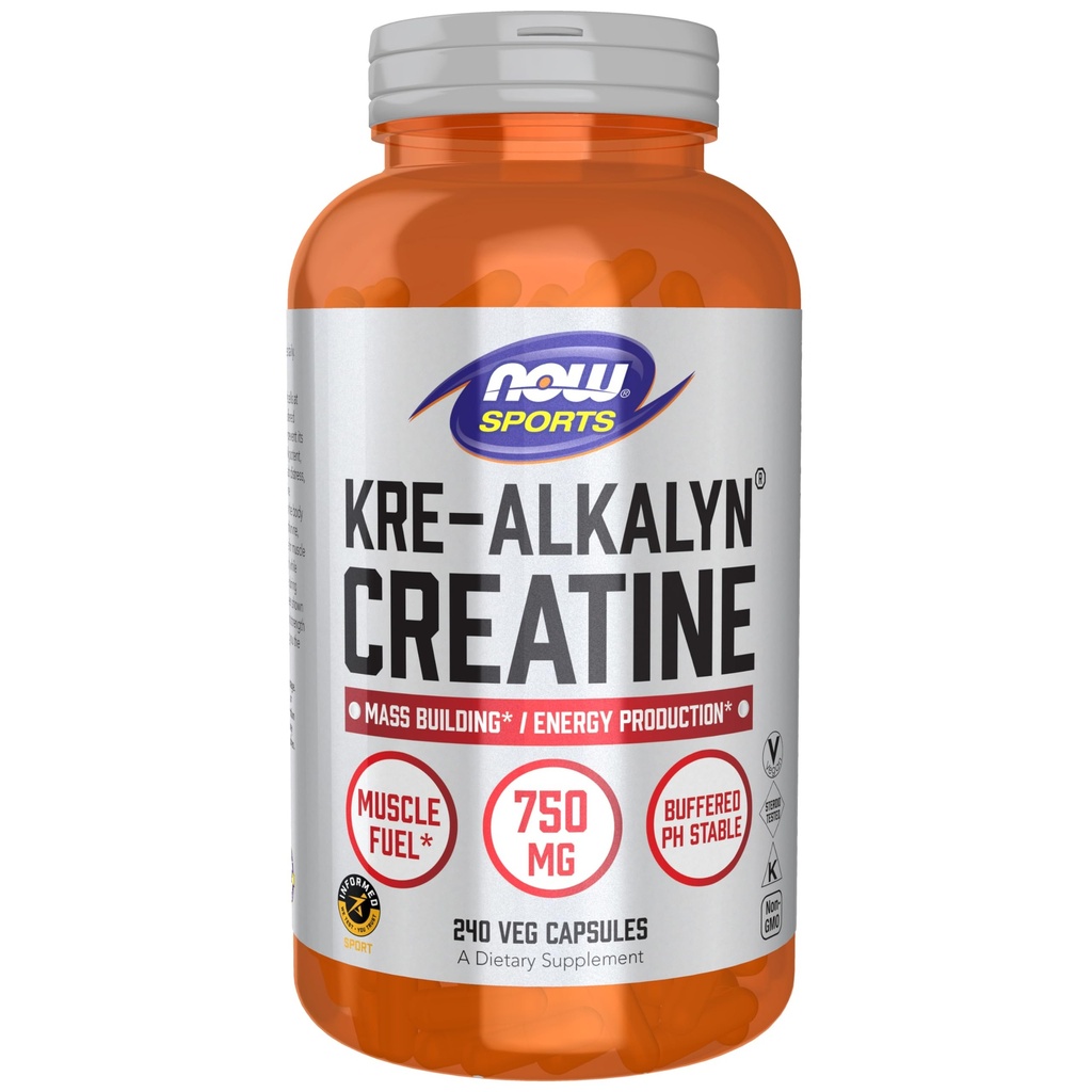 NOW 식품 스포츠 영양, Kre-Alkalyn Creatine 750 mg, 대량 건물 * / 에너지 생산 *, 240 Veg 캡슐