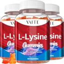 L-Lysine 1000mg Gummies - 지원 피부, 입술, Vegan, 글루텐, 성인, 비타민 조직 건강 & 면역 체계, 아미노산 비타민 보충교재 & 복잡한 보충교재 (3 팩)를 위한 60의 Chewable 리진