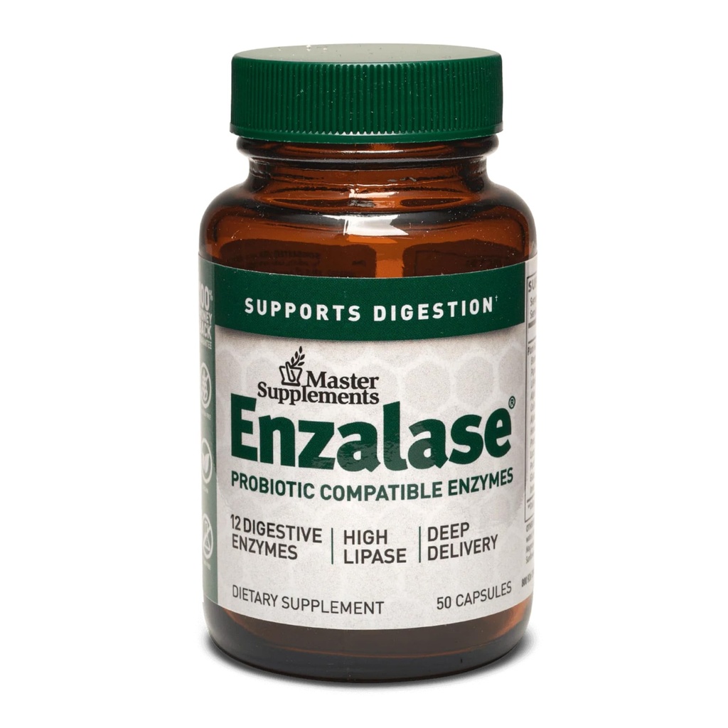 마스터 보조제 Enzalase - 50 캡슐 - Probiotic 호환 효소 - Digestive Boost + Gas & Bloating Relief - 글루텐 무료 - 50 서빙