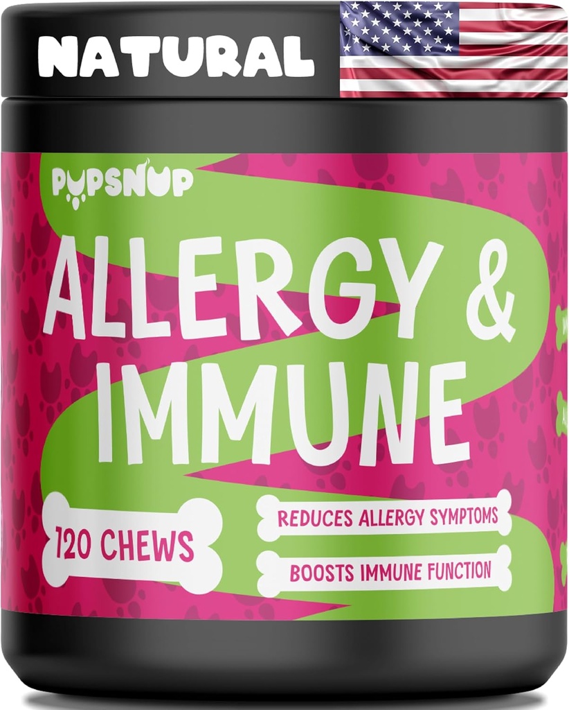 PupSnup- Allergy & Immune Probiotics for Dogs- Dog Allergy Chews, 계절 알레르기, 피부 및 코트 보충 120 소프트 체스- 미국에서 만든