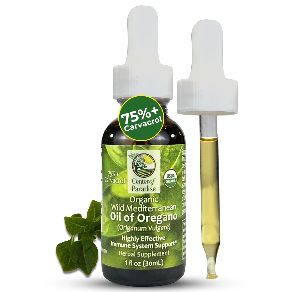 파라다이스 야생 지중해 오일의 센터 75 % + Carvacrol (1 fl oz) Immune * & Respiratory * 지원을위한 엑스트라 버진 올리브 오일의 Oregano 오일 유기 드롭, 약 450 서빙