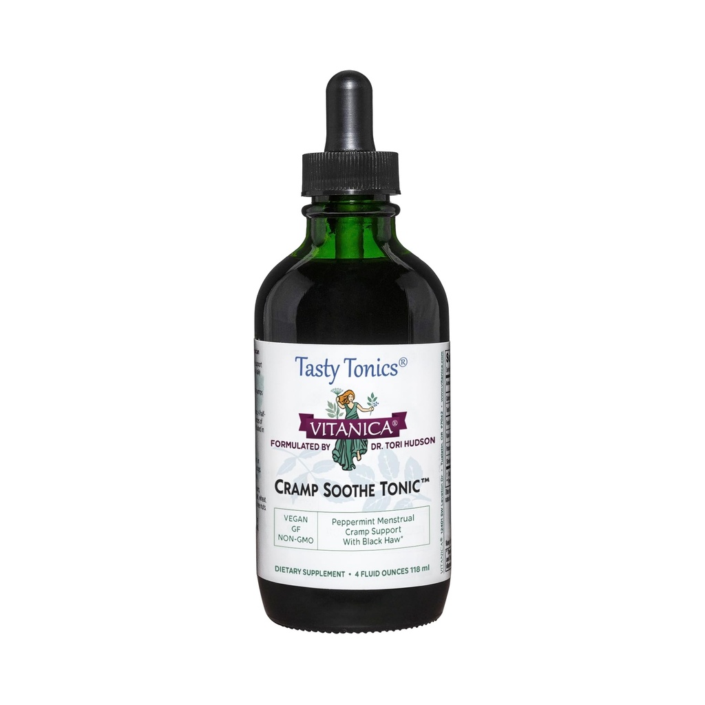 Vitanica Cramp Soothe Tonic, Dr Formulated Menstrual Cramp Support, 와 검정 Haw Bark, Valerian Root, Ginger Root, 과 Garrya Herb, 알코올 무료, Vegan, 4 Ounce