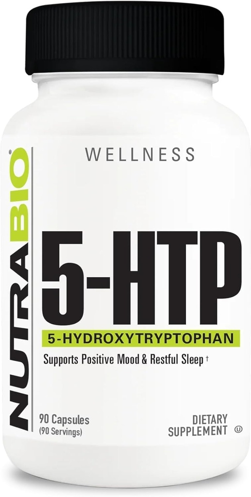 NutraBio 5-HTP 보충교재, 200mg 캡슐 - 5 월 도움 지원 및 촉진 건강 및 유지된 수면, 90 식물성 캡슐을 돕습니다