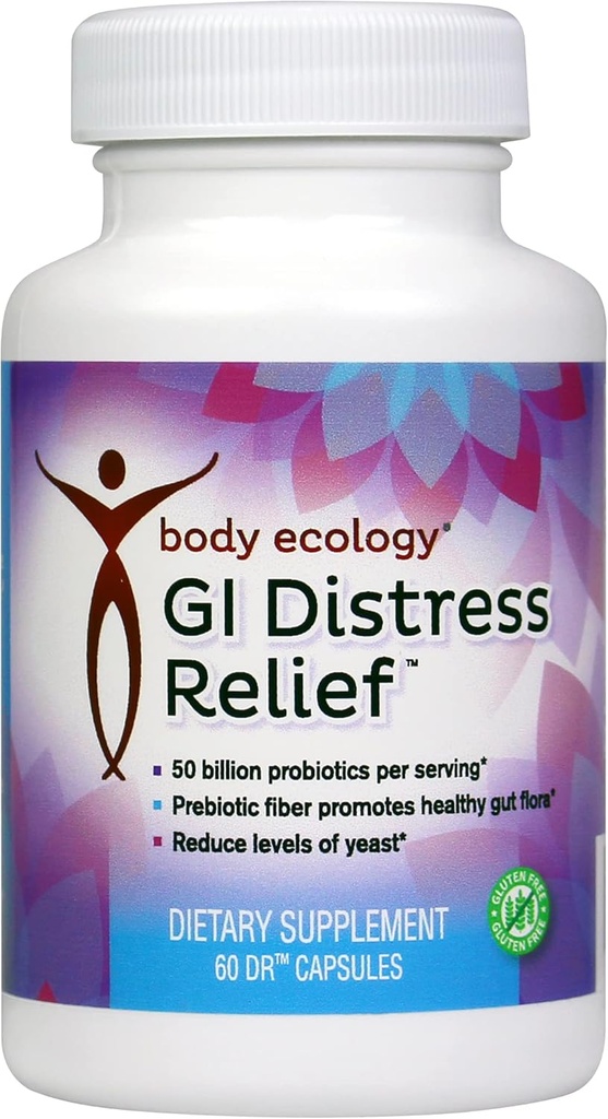 Body Ecology GI Distress Relief | 프로바이오틱스 보충 | 구트 서포트 | 비-GMO | 60개