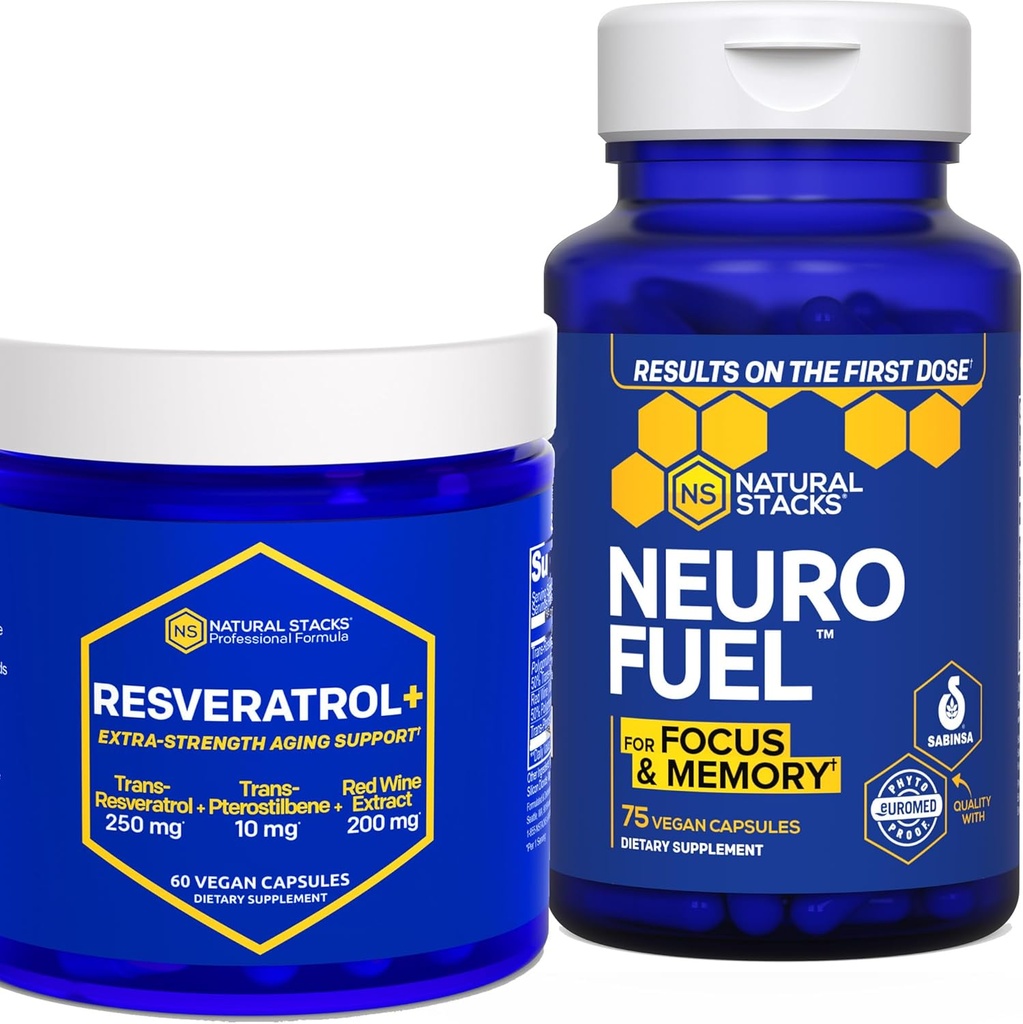 NATURAL STACKS NeuroFuel 및 Resveratrol + 보충 뭉치 - 지원 초점, 기억 & 건강한 두뇌 노후화* - 135의 캡슐