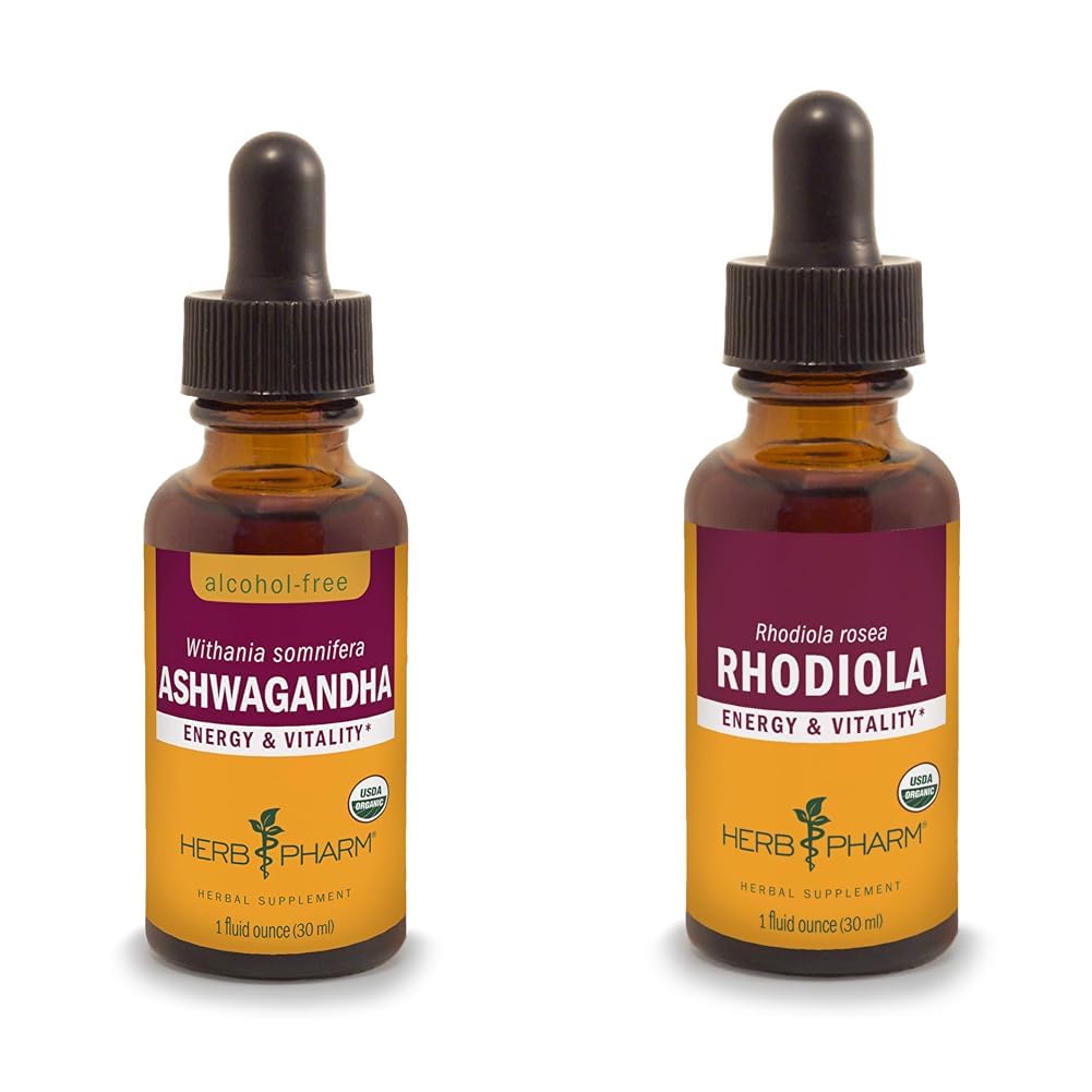 허브 Pharm Ashwagandha & Rhodiola 뿌리는 에너지, 활력, 내구시간 및 내구시간, 알콜 자유로운 글리세리이트 & 유기 지팡이 알콜, 각 1개 Oz를 위해 추출합니다