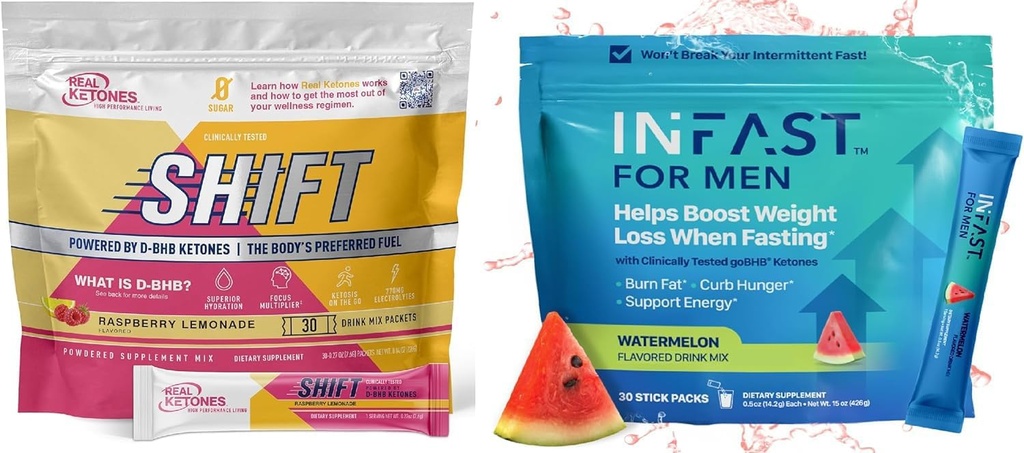 Real Ketones Intermittent Fasting Drink Mix Bundle for Weight Loss Support Raspberry Lemon Shift Electrolytes & Intermittent BHB Exogenous Ketones (각 30 개)