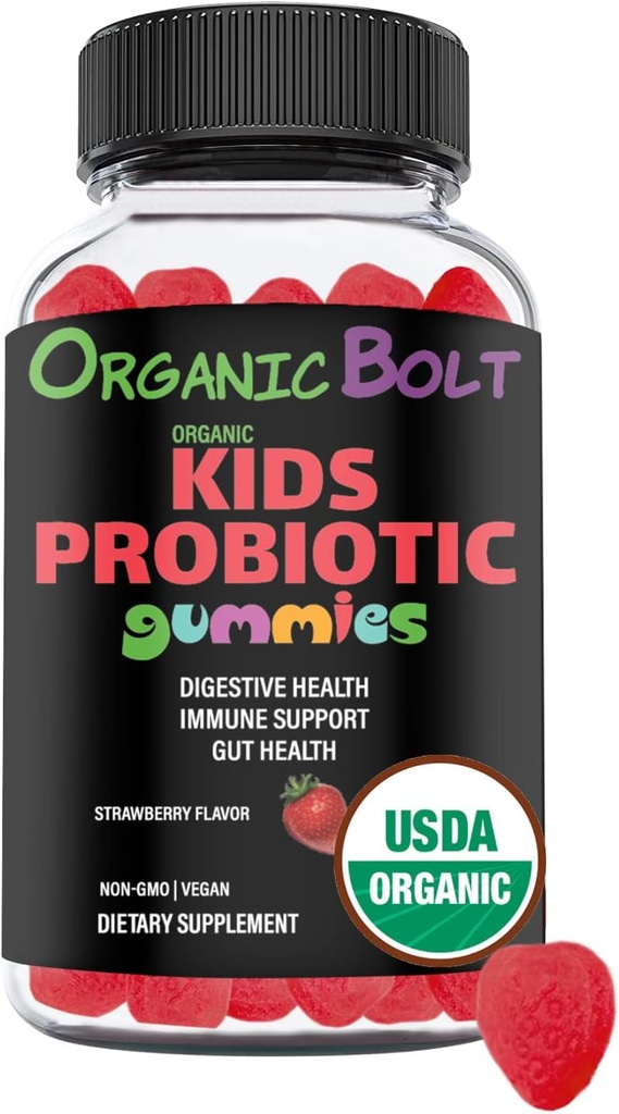 USDA Organic & Vegan Kids Probiotics Gummies 30 서빙, 2.5 억 CFU, 글루텐 & 젤라틴 무료 | 아이들을위한 Naturally flavored Probiotics