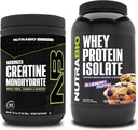 NutraBio Creatine Monohydrate, Unflavored, 300g 및 Whey Protein Isolate, Blueberry Muffin, 보충 번들 - 근육 에너지, Lean 근육 성장, 회복 및 힘