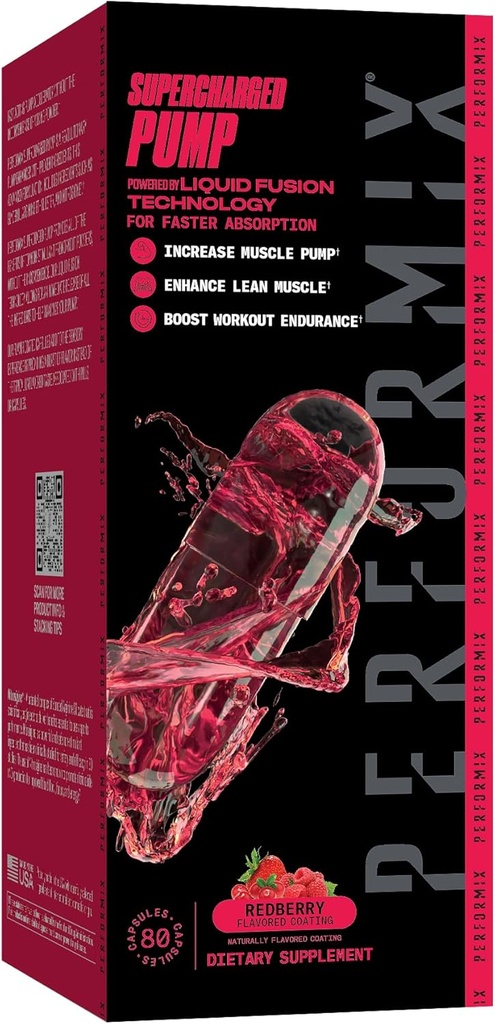 PERFORMIX Supercharged Pump - Nitrosigine® 및 Betaine Pre-Workout 보충교재 - 근육 펌프 가속기 - 내구시간 및 힘 승압기 (80 캡슐)