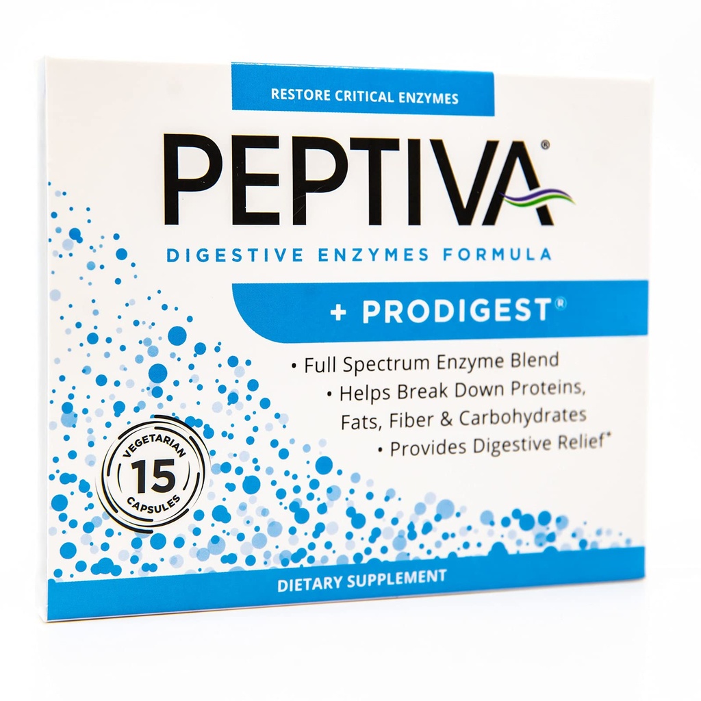 Peptiva 소화 효소 보충교재 + ProDigest - Bloating, 가스, 변비에 도움 - 15 조사
