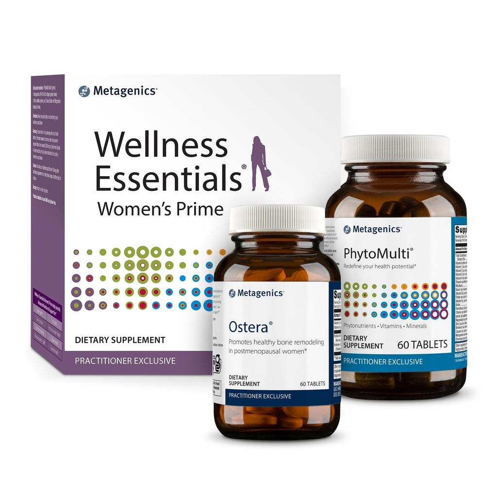 Metagenics Ostera - 60의 정제, 철 없는 PhytoMulti - 60의 정제, 그리고 Wellness Essentials 여자의 주요한 - 30의 조사