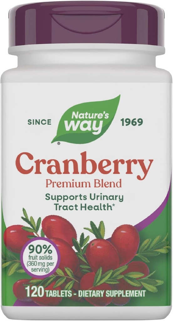 Nature's Way Cranberry 프리미엄 블렌드, 비타민 C, 남성 및 여성, 글루텐 없음, 120 정제 지원 (5 월병 포장)