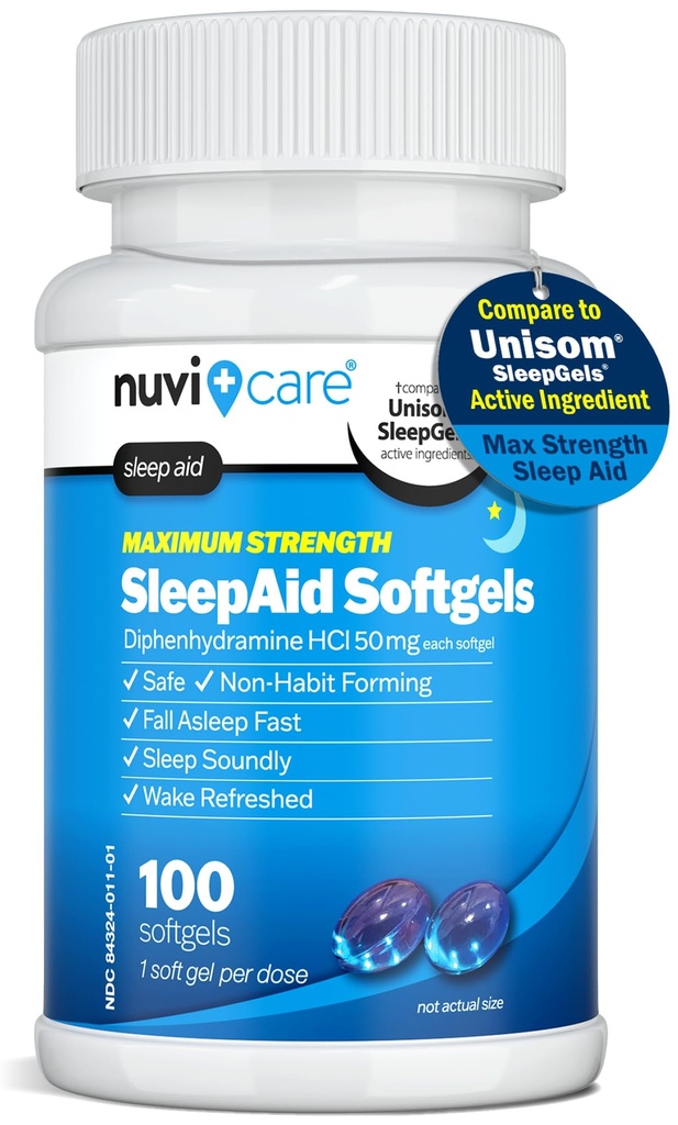 최대 힘 SleepAid 연약한 젤 - Diphenhydramine HCl 50mg를 가진 야간 수면 원조 - 성인을 위한 수면 알약을 형성하는 비 Habit - 성인을 위한 여분 강한 OTC 잠 원조 (100 조사)