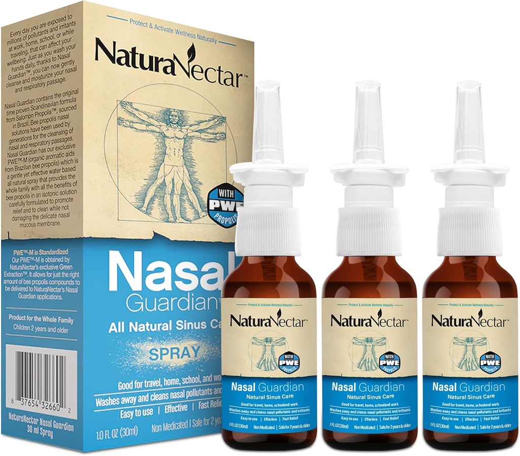 나스쿠르 비 프로폴리스 Nasal 스프레이 사린 신우스 린스 & 구호 | 순수한 브라질 프로폴리스 & 성분 | Gentle & No Burning Sensation | Nasal Guardian | Ethical Beekeeping | 1 FL Oz | 3 팩