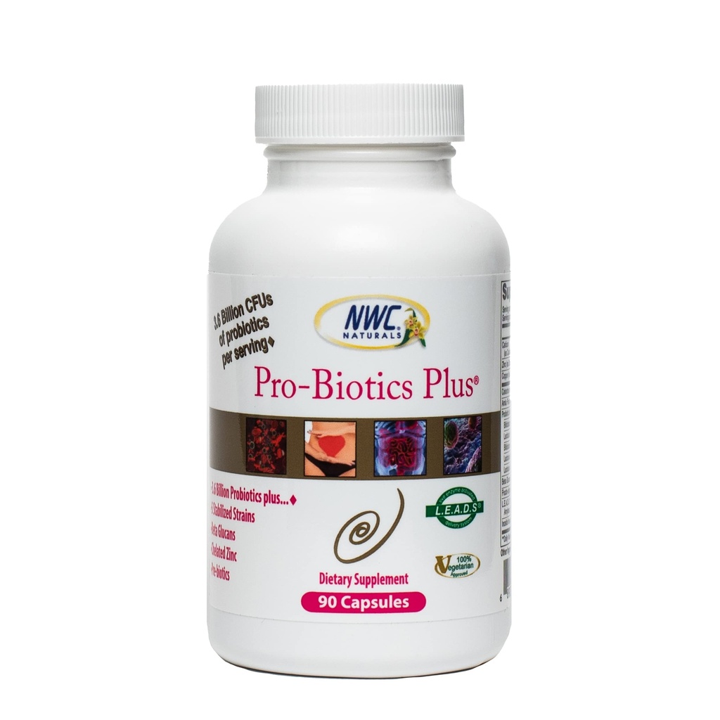 NWC Naturals Pro-Biotics Plus, Men, Women, Kids, Immune System Support Vegetarian Supplement, 지원 좋은 소화 건강, Probiotic 및 Prebiotic, 90 캡슐