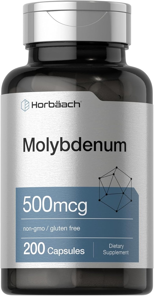 Horbaach Molybdenum 보충교재 | 500mcg | 200의 캡슐 | 아미노산 킬레이트 | 비 GMO, 글루텐 무료