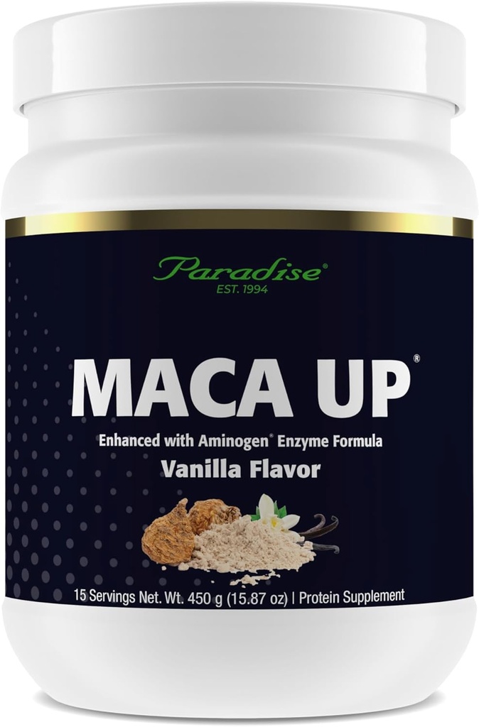 Paradise Herbs Maca Up Vanilla Vegan Protein Powder, Organic Pea & Brown Rice, Maca Root, Aminogen Digestive Enzyme Blend, Nutrim Oat Bran Fiber, 15 서빙, 450 g