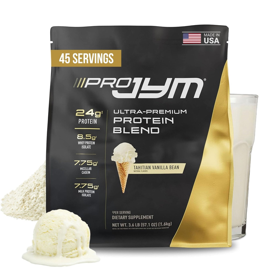 Pro JYM Tahitian Vanilla Protein Powder - Whey Protein Isolates, Casein, & Milk Protein, 남성 및 여성을위한 Lean Muscle Building, JYM Supplement Science, 45 서빙