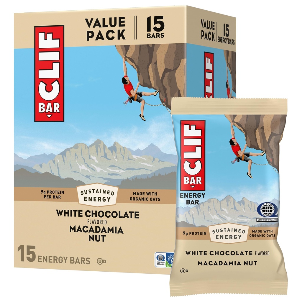 CLIF BAR - 에너지 단백질 바 - 화이트 초콜릿 마카다미아 너트 - 유기 귀중품 - 에너지 바 - Non-GMO - (15 팩)