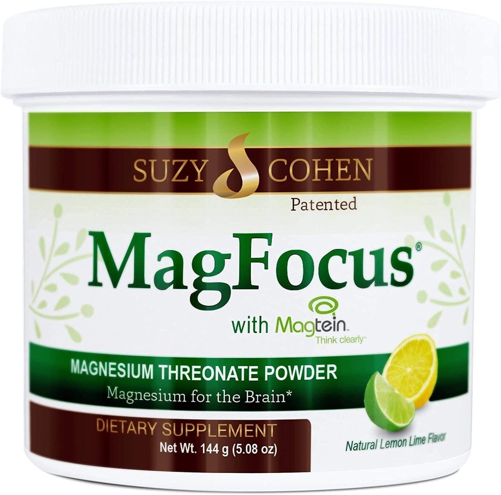 Suzy Cohen MagFocus 마그네슘 Threonate 분말 규정식 보충교재 200mg의 건강한 Nerve의 지원 Cognition, 에너지, 뼈 건강, 스테비아, 레몬 풍미, 60의 서빙