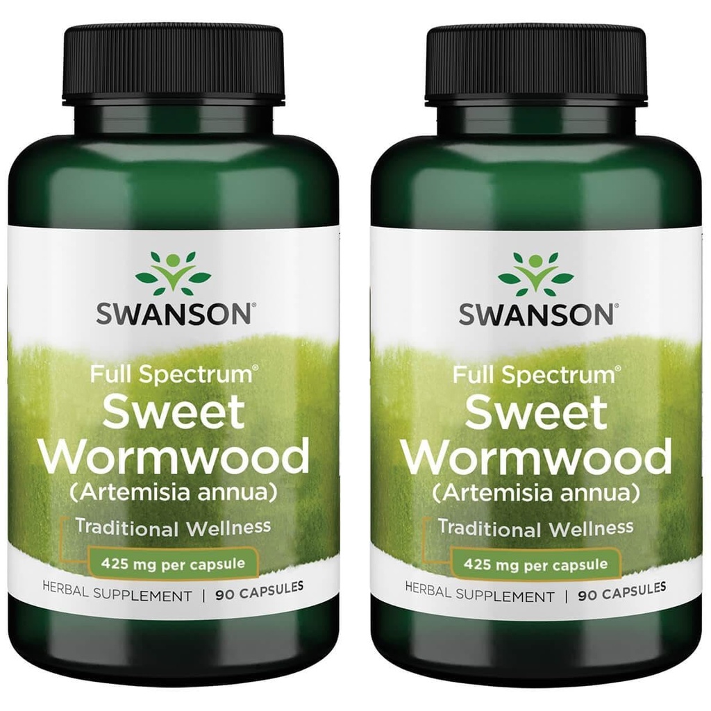 Swanson Sweet Wormwood - GI Gut Health, Microbial Balance & Digestive Health Support - Artemisinin과 초본 보충 - (90 캡슐, 425mg 각각) 2 팩