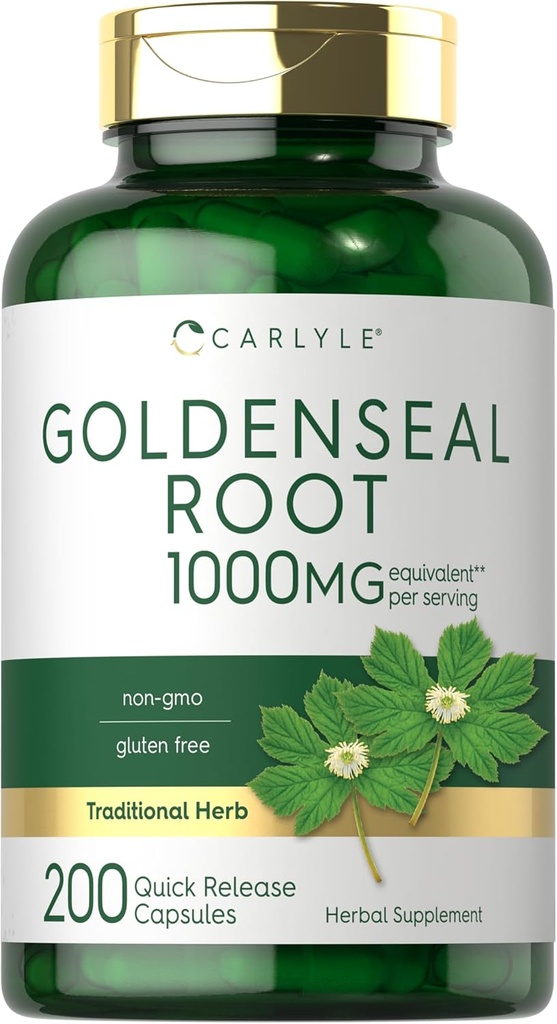 Carlyle Goldenseal 뿌리 캡슐 1000mg | 200 개 | 전통 허브 보충 | Non-GMO, 글루텐 프리