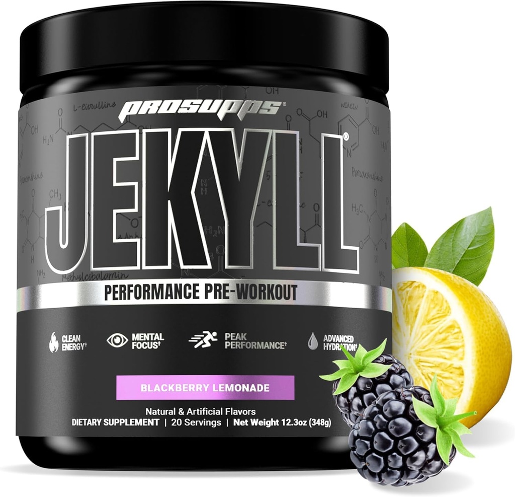 PROSUPPS 박사. Jekyll 성능 사전 운동 분말 - 낮은 자극제 운동 지원 근육 이익, 초점 & 에너지 - 카페인 자유로운 체육관 & 적당 보충교재 (BlackBerry Lemonade, 30 서빙)