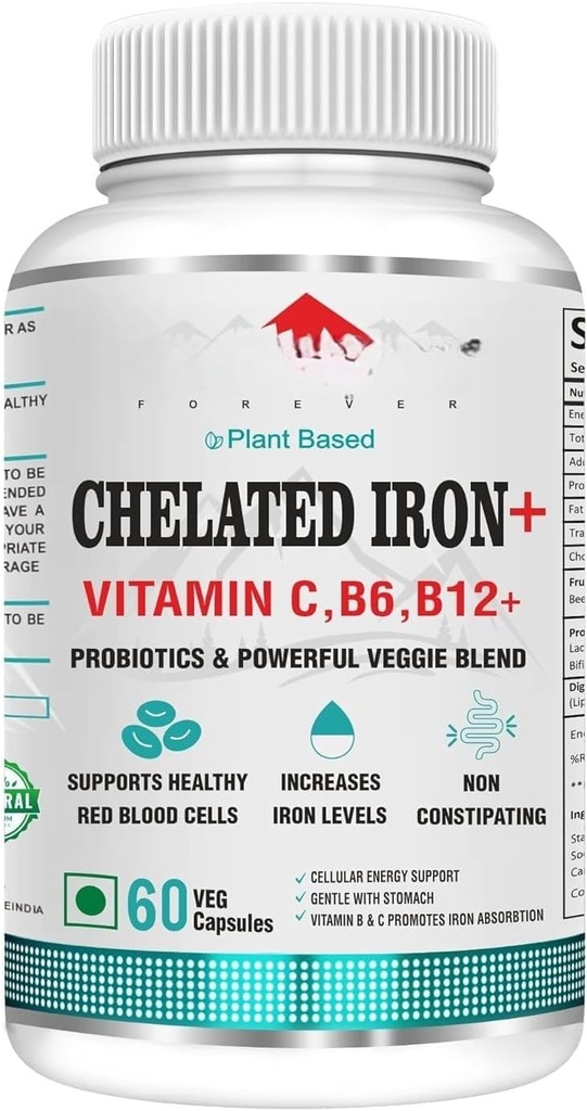VIT.C를 가진 영원히 Chelated 철 Folic 산, probiotics와 더불어, VIT. B6, VIT.B9, VIT. B12- Veg 정제, 60