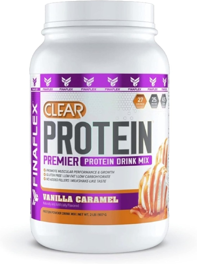 FINAFLEX Clear Protein, Vanilla Caramel - 2 lb - 근육 성능 및 성장 촉진 - Milkshake-Like Taste - 낮은 Carb, 낮은 지방 및 글루텐 무료 - 27 서빙