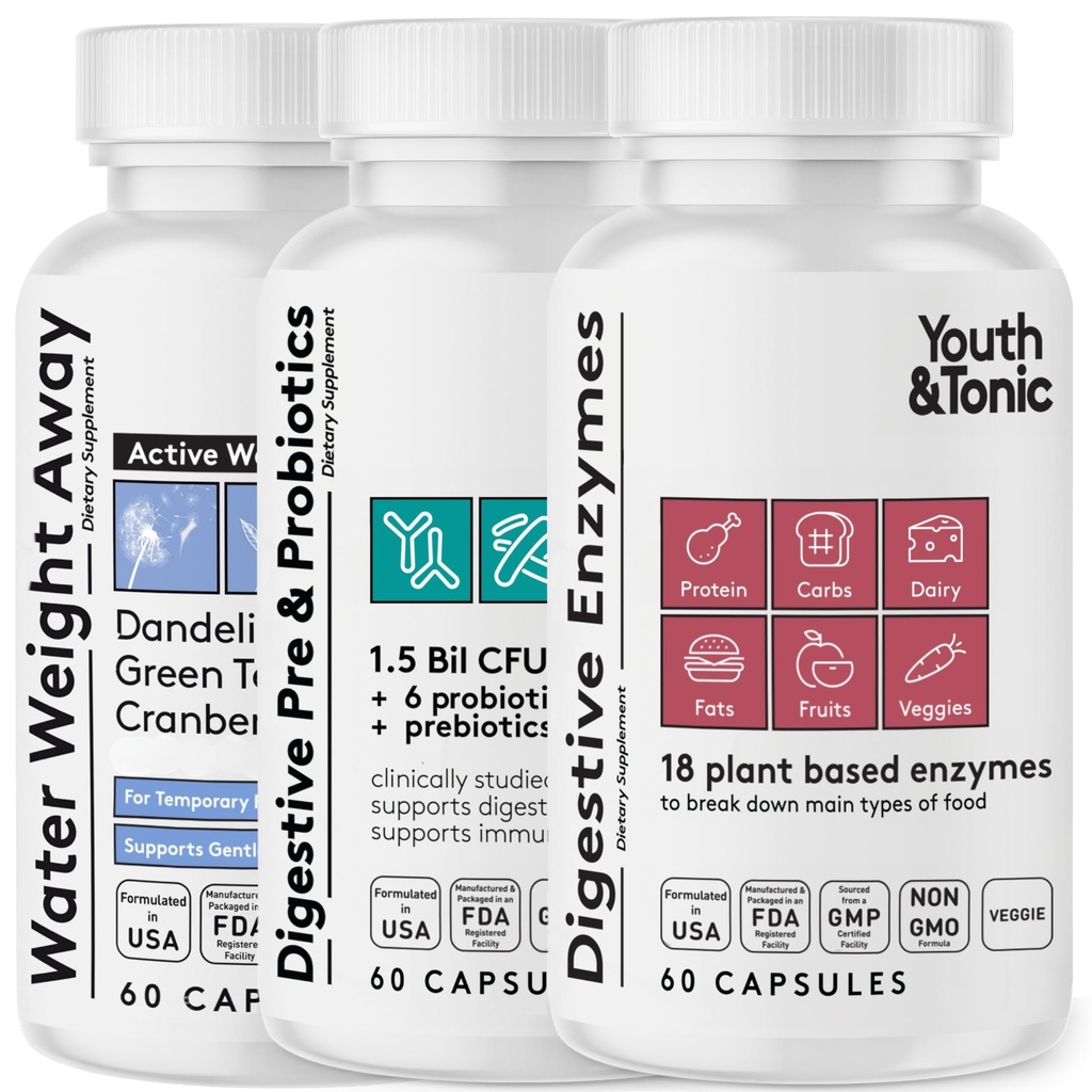 물 보유를 위한 전과 Probiotics, Occasional 변비, 또는 물 약을 가진 음식 소화 및 소화 효소 뭉치 팩을 가진 젊음 & Tonic Bloating 안전