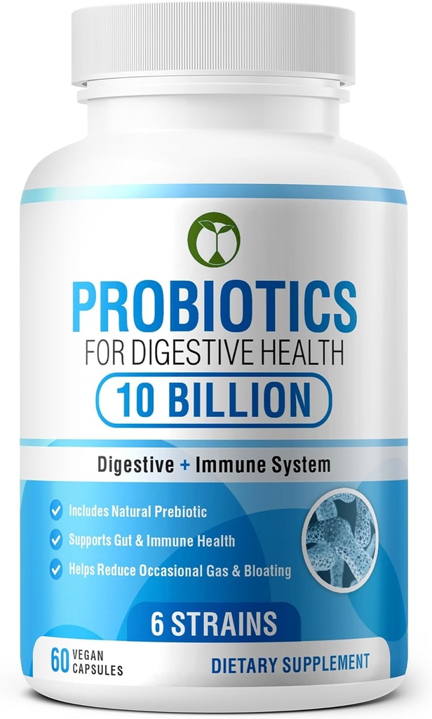 소화 건강 60 캡슐에 대한 프로 바이오 틱 | 10 억 CFU Scientifically Formulated Multi Strain Probiotic Blend | 남성 및 여성을위한 프리 바이오 틱 보충제 (10 억 Probiotics)
